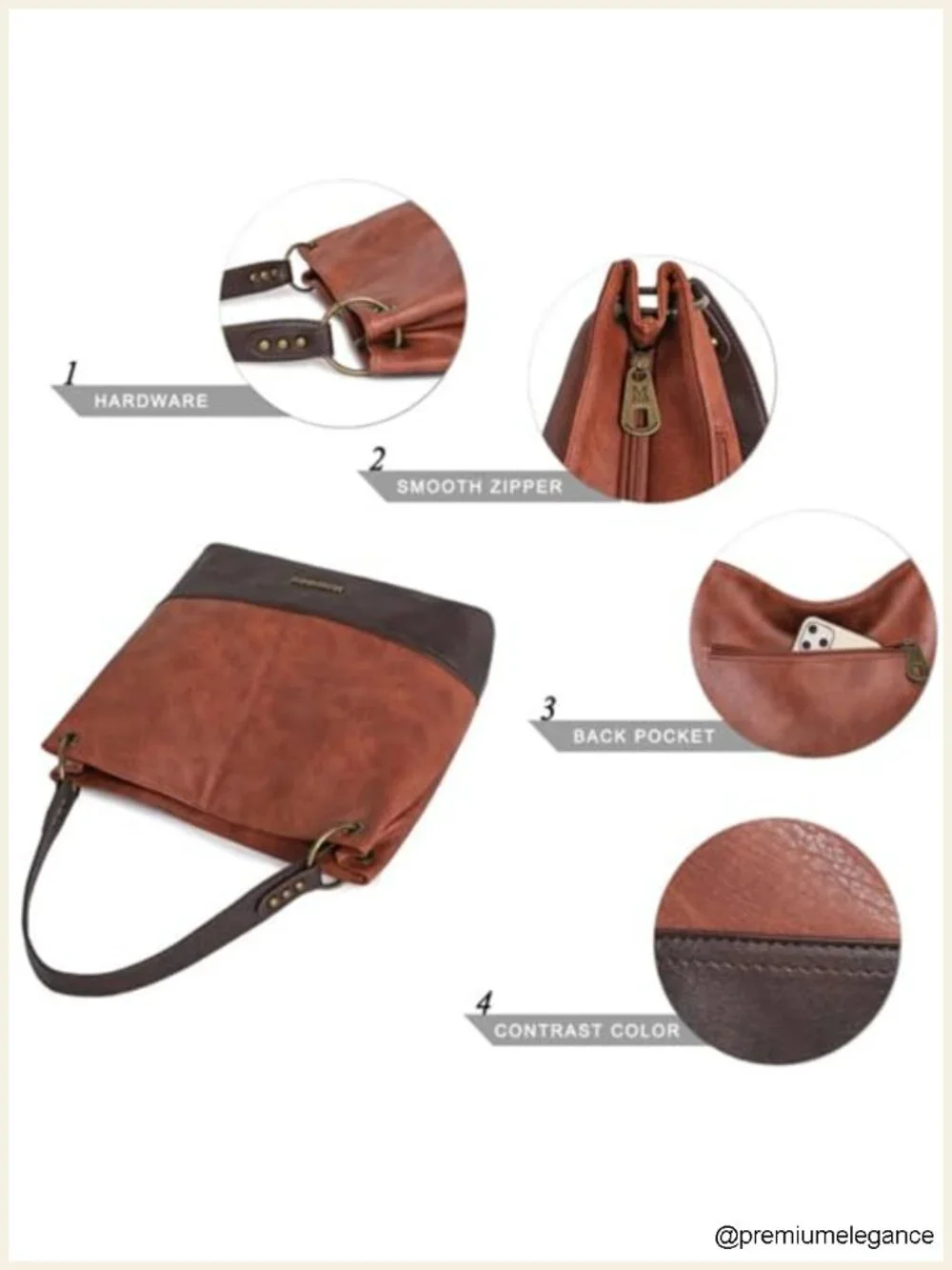 Vegan Leather Hobo Bag with Back Pocket Shoulder Handbag